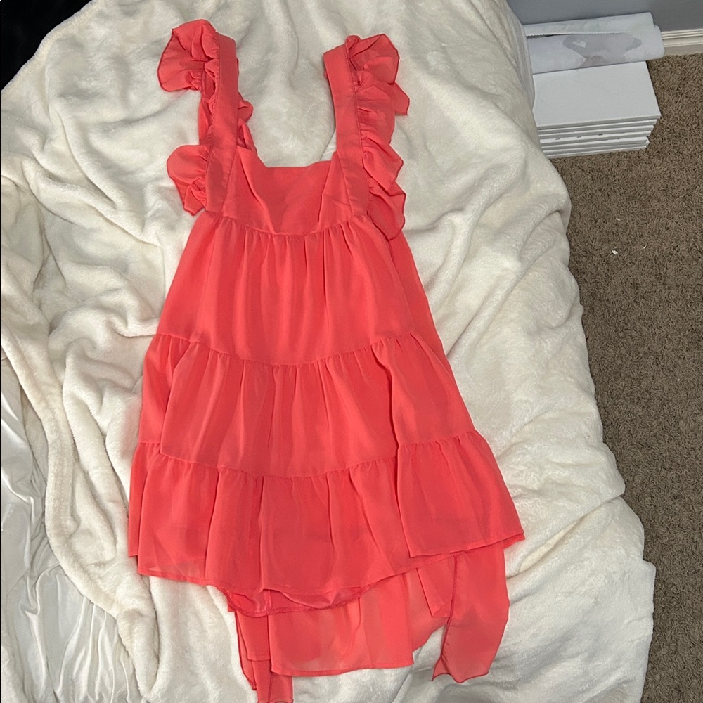 SHEIN Coral Ruffle Tiered Dress